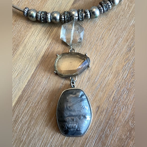 Chic Silver and Gray Gemstone Necklace - Picture 4 of 16